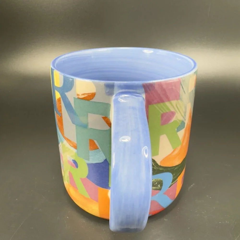 Anthropologie Monogram R Multiple Rs Colorful Ceramic Mug Cup Blue Inside‎ Mug